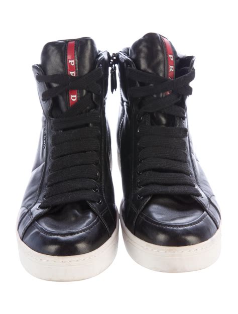 sneakers women's prada shoes|Prada leather high top sneakers.